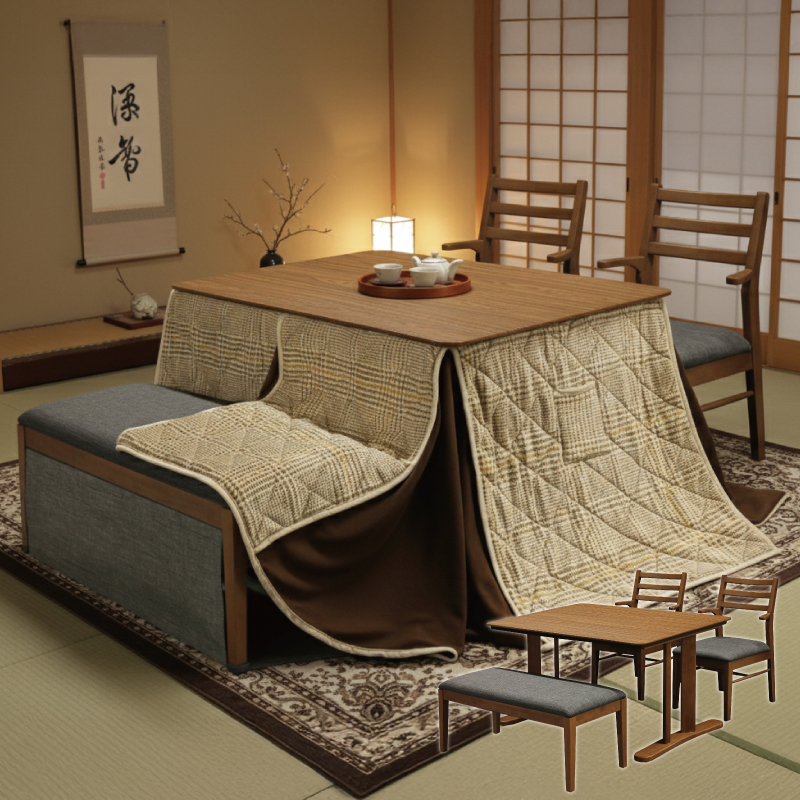 専用　　　レトロな卓付こたつ 新発売 天然木 ダイニングこたつ5点セット こたつセット ダイニング