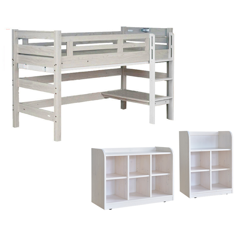 【直接引き渡しのみ】美品、ロフトベッド イーニーMid ホワイト 宮棚付　収納 直接引き渡しのみ】ロフトベッド イーニーMid ホワイト 宮棚付