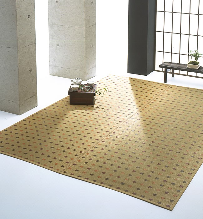 い草ラグ カーペット 190×250cm 「キューブ」 裏貼り加工 和風 モダン