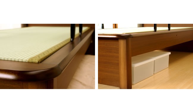 手すり付きで立ち上がり簡単！木製畳ベッド（棚付き） シングルサイズ 