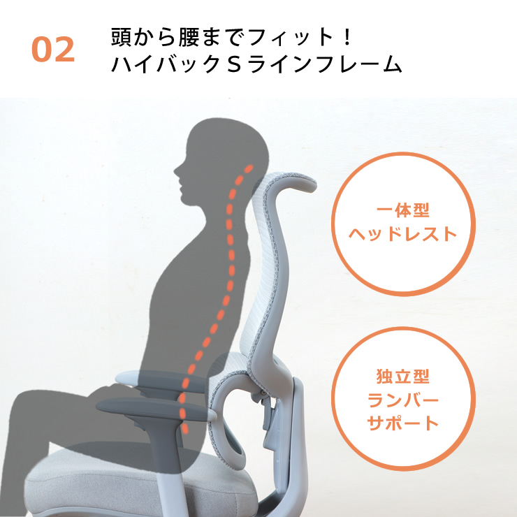 背骨のSラインをしっかり支えるチェア