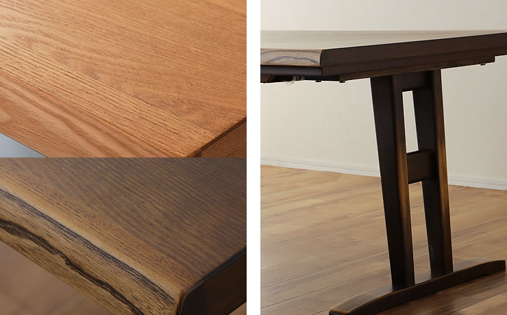 天板にはタモ材を使用し高級感ある天然木の風合いを楽しめるダイニング4点セット