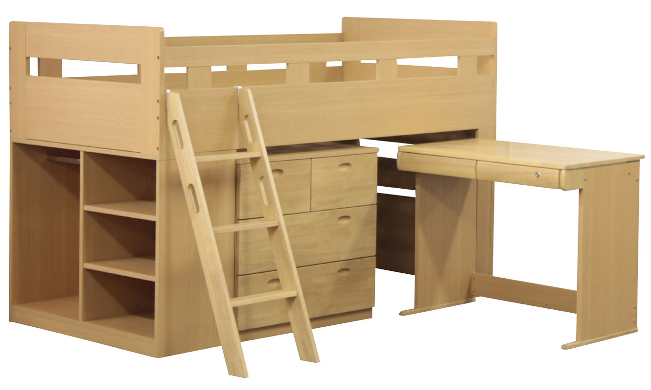 システムベッド ベッド ロフトベッド デスク 学習机 分割式 はしご ベット 机 収納 ハンガーラック 木製