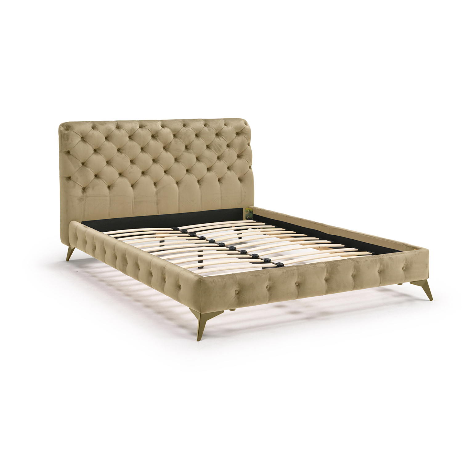 ベッド ベッドフレーム ダブル ダブルベッド ベット ベロア調生地 木製 ウッドスプリング 通気性 高級 新生活