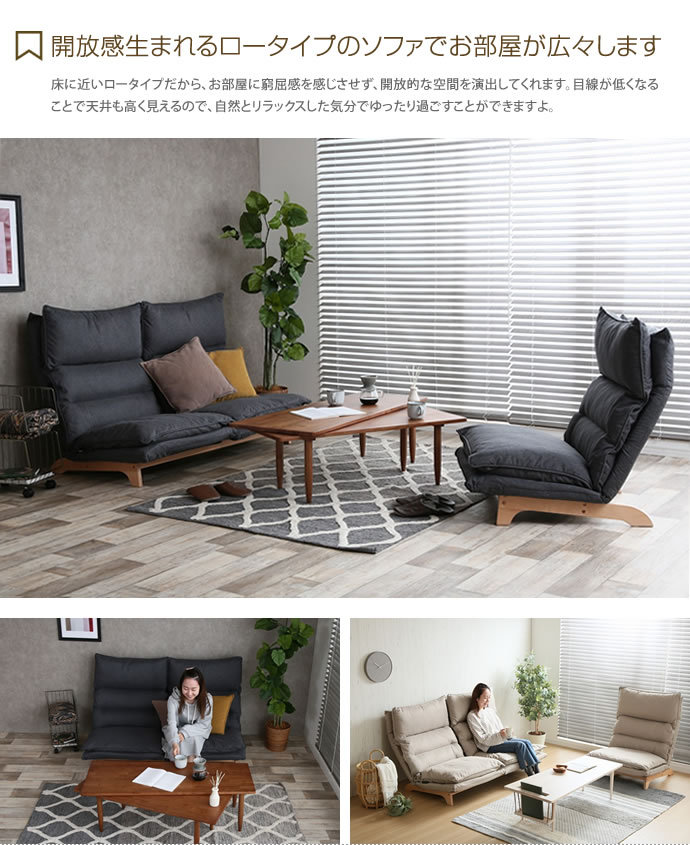 2人掛け リクライニングソファ 座椅子 5段ギア 6段ギア 2人掛け