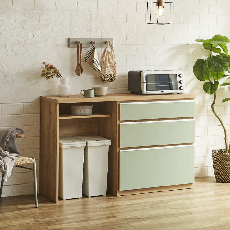 食器棚　ロータイプ　キッチンカウンター収納 キッチンカウンター 食器棚 ロータイプ レンジ台 完成品 幅90cm 引き戸