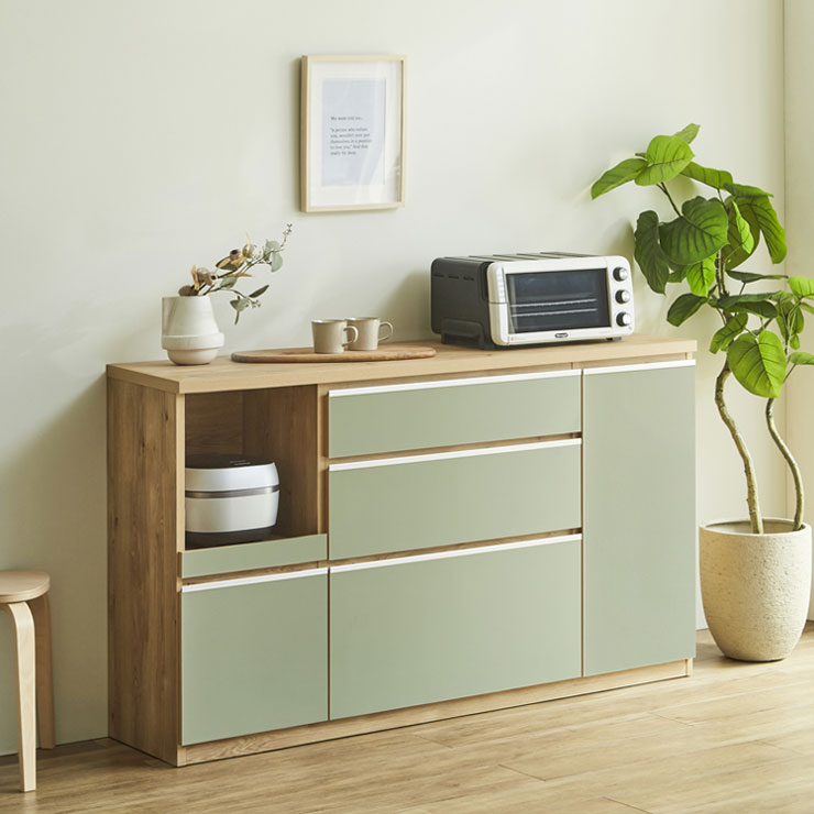 KAGUCOCO ロータイプ 食器棚 キッチンカウンター レンジ台 収納 完成品