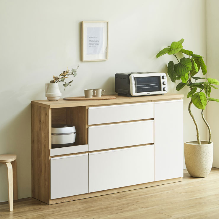 KAGUCOCO ロータイプ 食器棚 キッチンカウンター レンジ台 収納 完成品