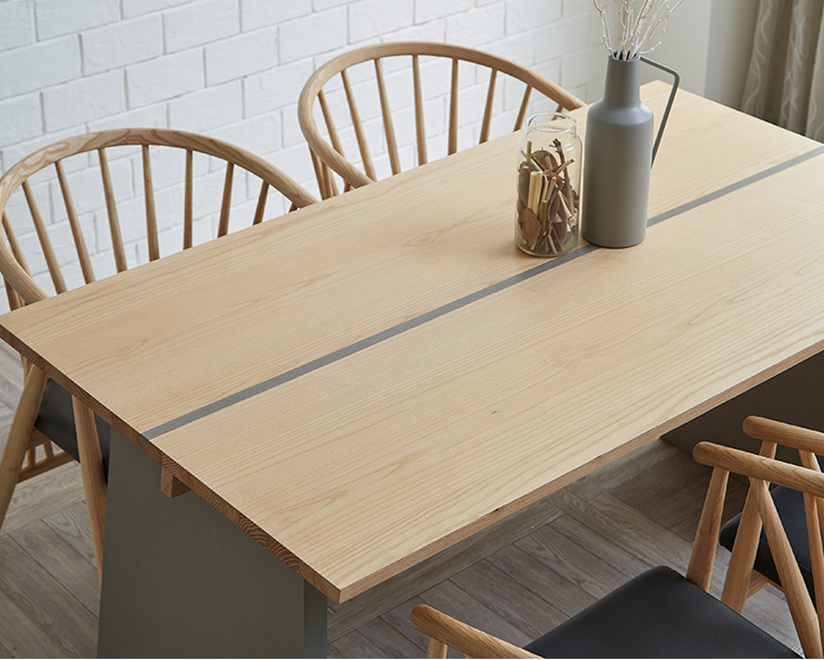  モダンダイニングテーブル、ナチュラルとグレー脚の5点セット
