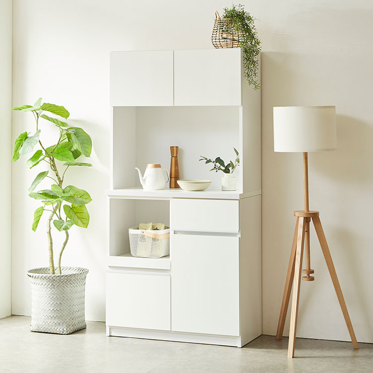 KAGUCOCO 食器棚 完成品 安い レンジ台 キッチンボード 幅88.8cm