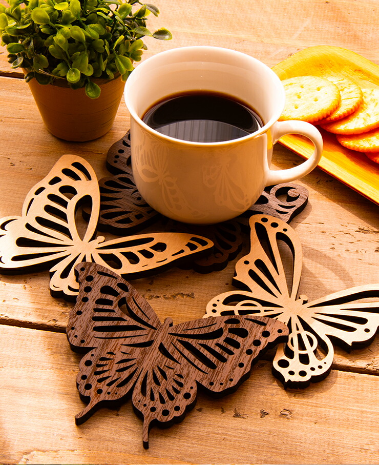 コースター おしゃれ おもしろ 4枚セット 木製 5種から選べる 2色から