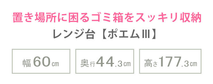  ゴミ箱もすっきり収納できる幅60cmレンジ台