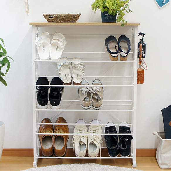 シューズラック 幅75 スリム おしゃれ オープンタイプ 傘掛け 棚付き