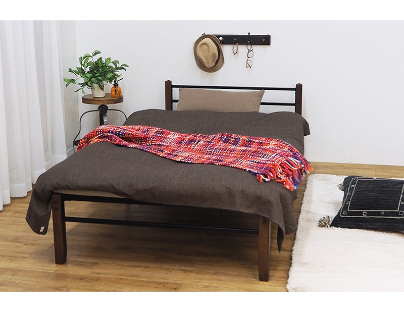 シングルベッド 天然木 省スペース アイアンベッド メッシュベッド