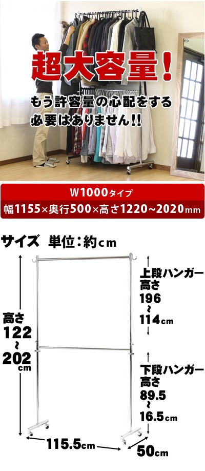 ハンガーラック 業務用 キャスター付き 耐荷重100kg 幅115.5 幅115cm