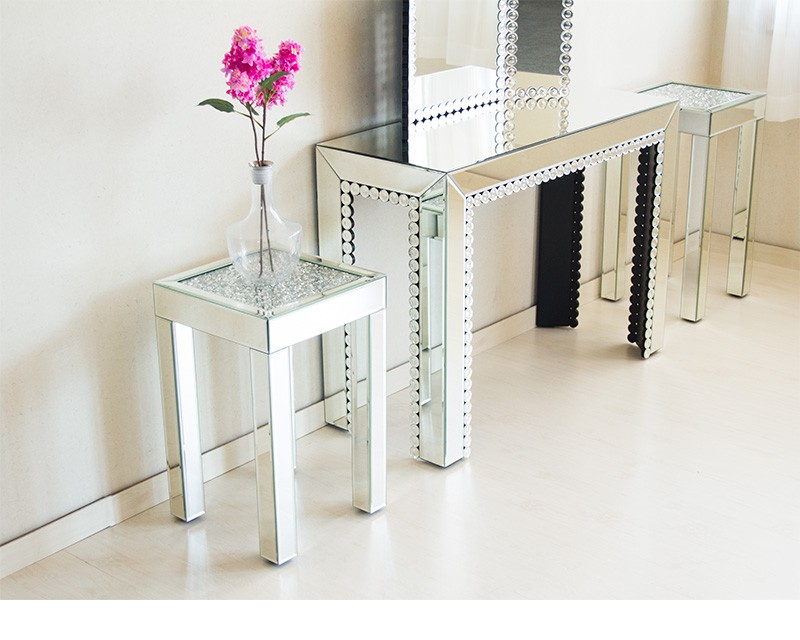 サイドテーブル ダイヤガラスとミラーのテーブル ロータイプ 