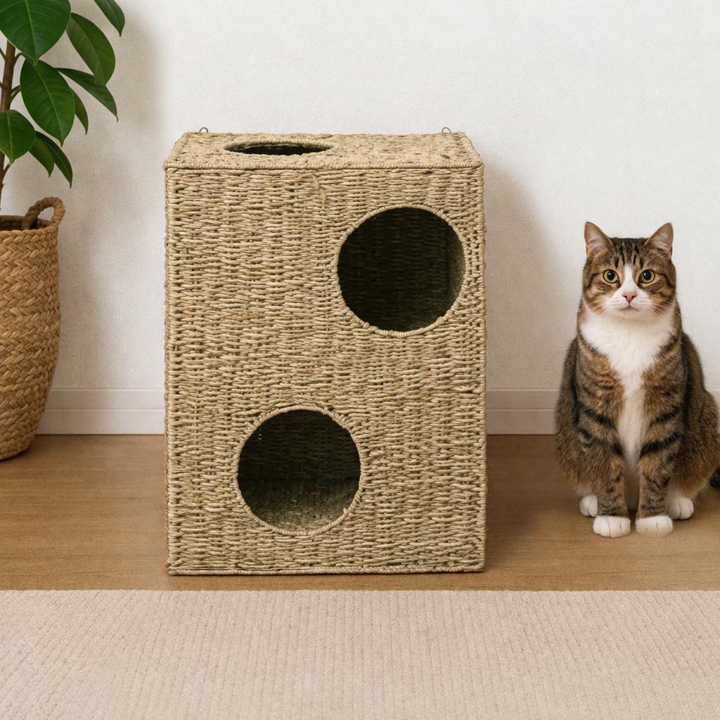猫ちぐら 箱ボックス型 猫トンネル 猫ハウス 天然素材 猫つぐら カゴ籠