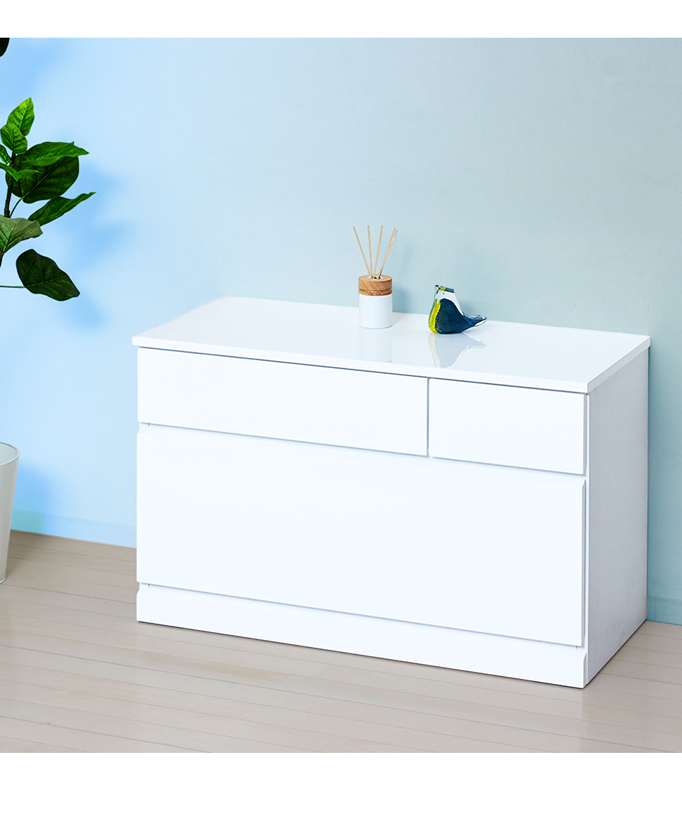 チェスト タンス 衣類収納 幅89.5 幅90 2段 ホワイト 艶 引き出し 深型