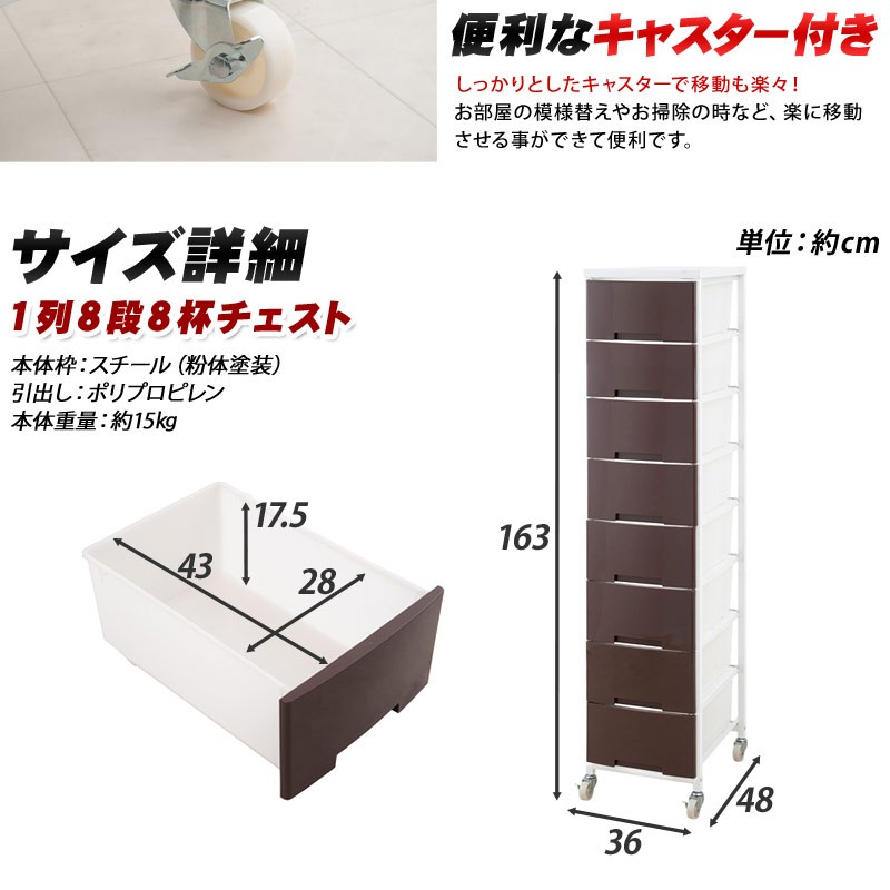 【送料込み】日本製　ランドリー収納棚（引出し三段） ランドリーラック ワゴン 引出 キッズ 日本製 幅36cm スリム 1列8段