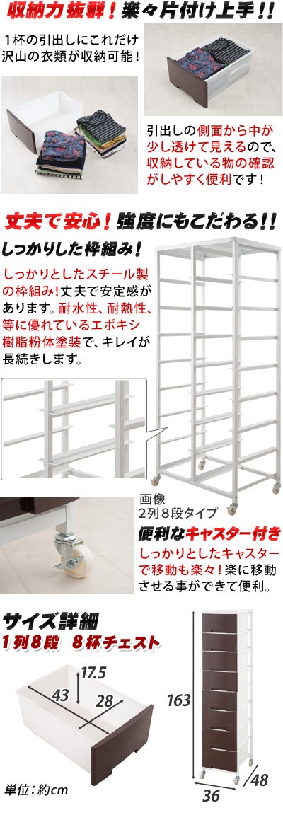 【送料込み】日本製　ランドリー収納棚（引出し三段） ランドリーラック ワゴン 引出 キッズ 日本製 幅36cm スリム 1列8段