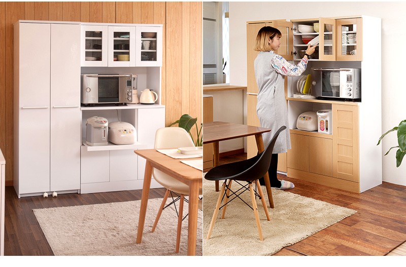 食器棚 キッチン収納 カップボード 幅90 レンジ台 大容量 白