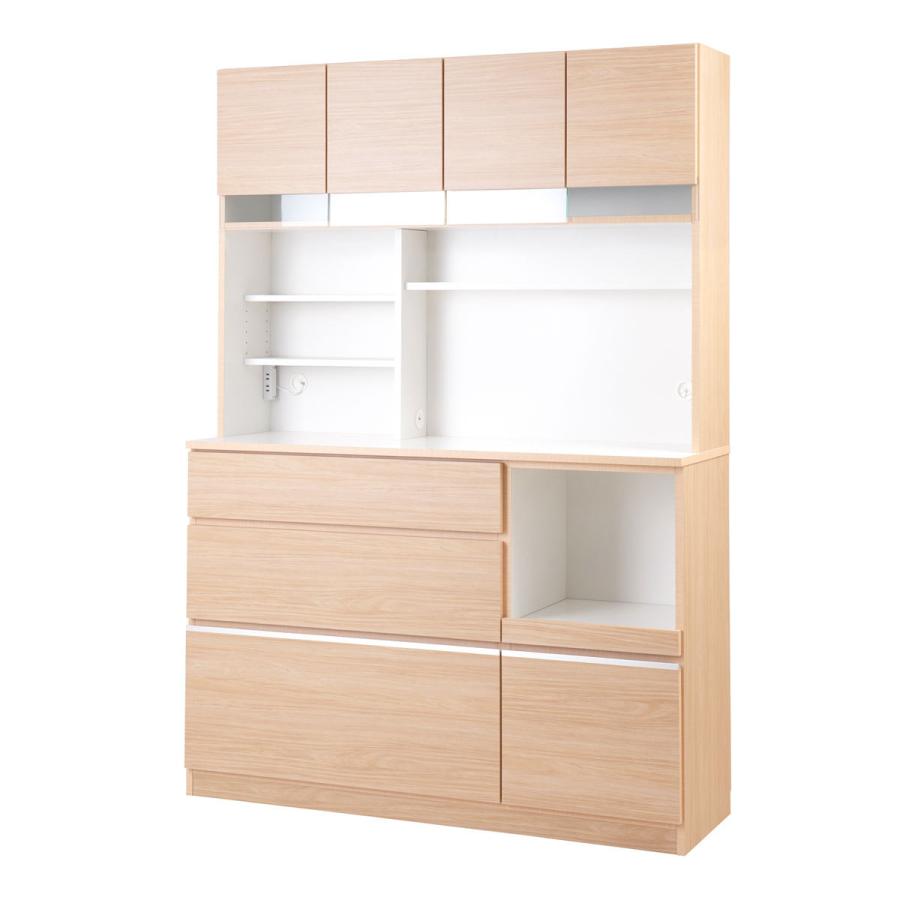 開梱設置 食器棚 キッチンボード 幅139cm 完成品 日本製 レンジ台 おしゃれ 幅140 キャビネット 幅139.5cm 白 ナチュラル 木製 コンセント付 bakugai202602の画像