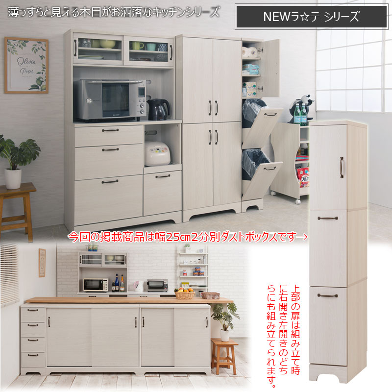 カントリー風 可愛い 木目 木製 ナチュラル 収納 スリム2分別