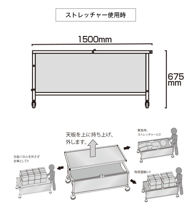 サポートデスク ストレッチャー 白 災害 対策 コロナ対策 :anw1012126