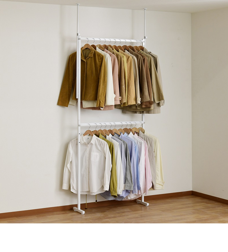 ハンガーラック 幅97.5cm 突っ張り 大容量 ホワイト 収納 シンプル