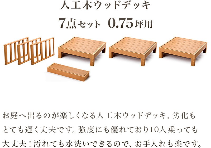 ウッドデッキ 6点セット 0.75坪 人工木材 樹脂 テラス 頑丈 デッキ