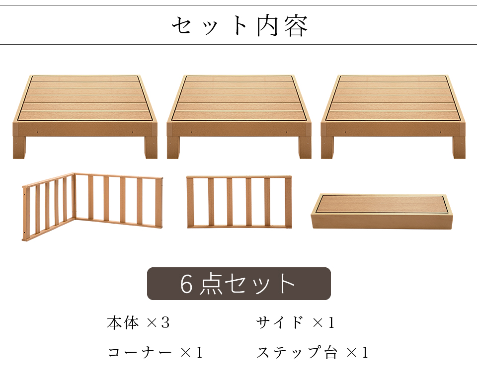ウッドデッキ 6点セット 0.75坪 人工木材 ロータイプ テラス 丈夫 