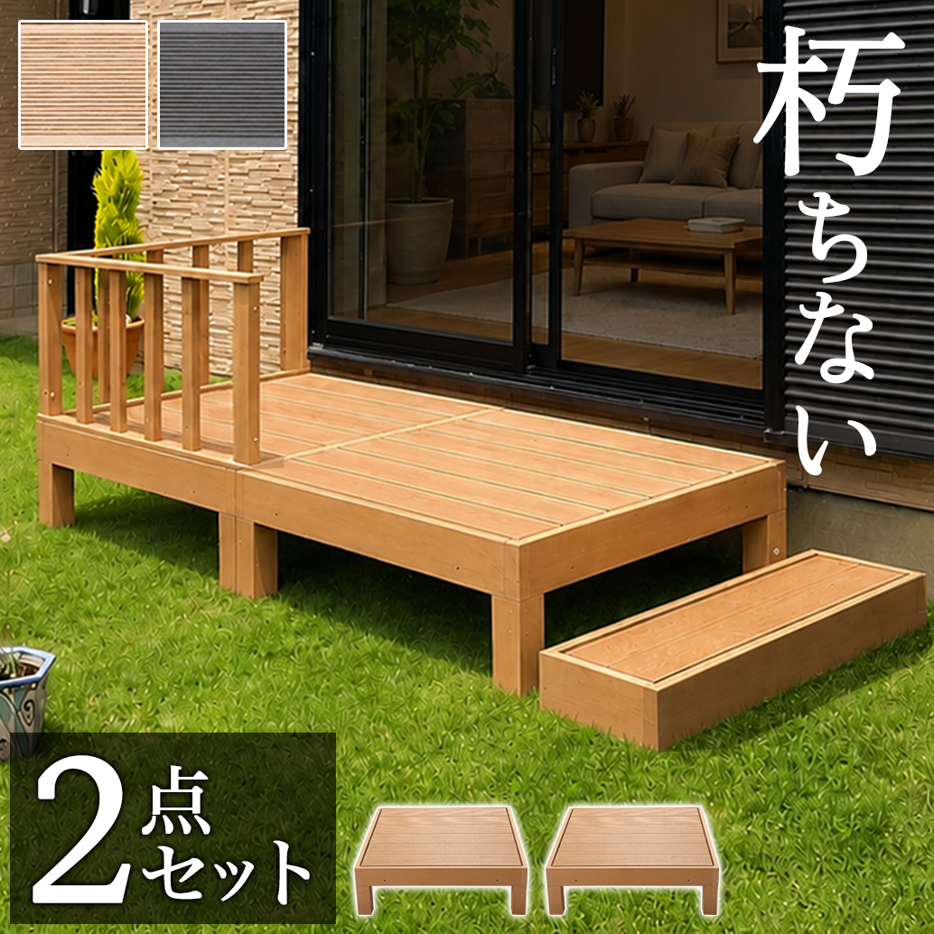 【引取専用】人工木 ウッドデッキ材 　★長さ2400mm(2本入) 4箱 ウッドデッキ 16点セット 4.5帖 2.25坪 人工木材 ロータイプ 人工木