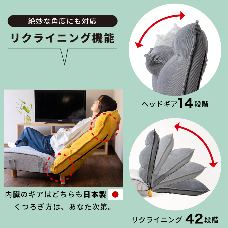 座椅子 リクライニング ワイド68cm ポケットコイル 1人掛けソファ