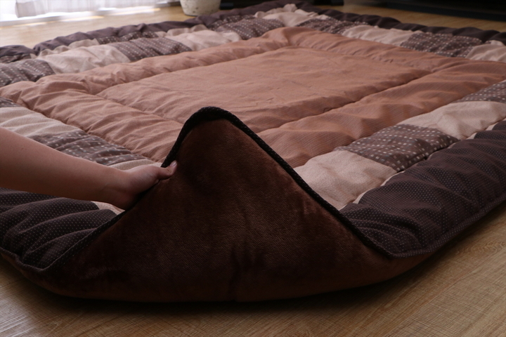 こたつ布団 日本製 長方形 大判 和モダン チェック柄 省エネ ブラウン