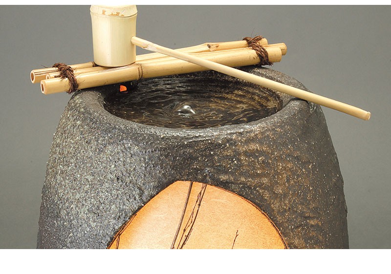 手水鉢 信楽焼き 陶器 つくばい 水月 幅25 高さ38 柄杓付き 手水鉢 NHK