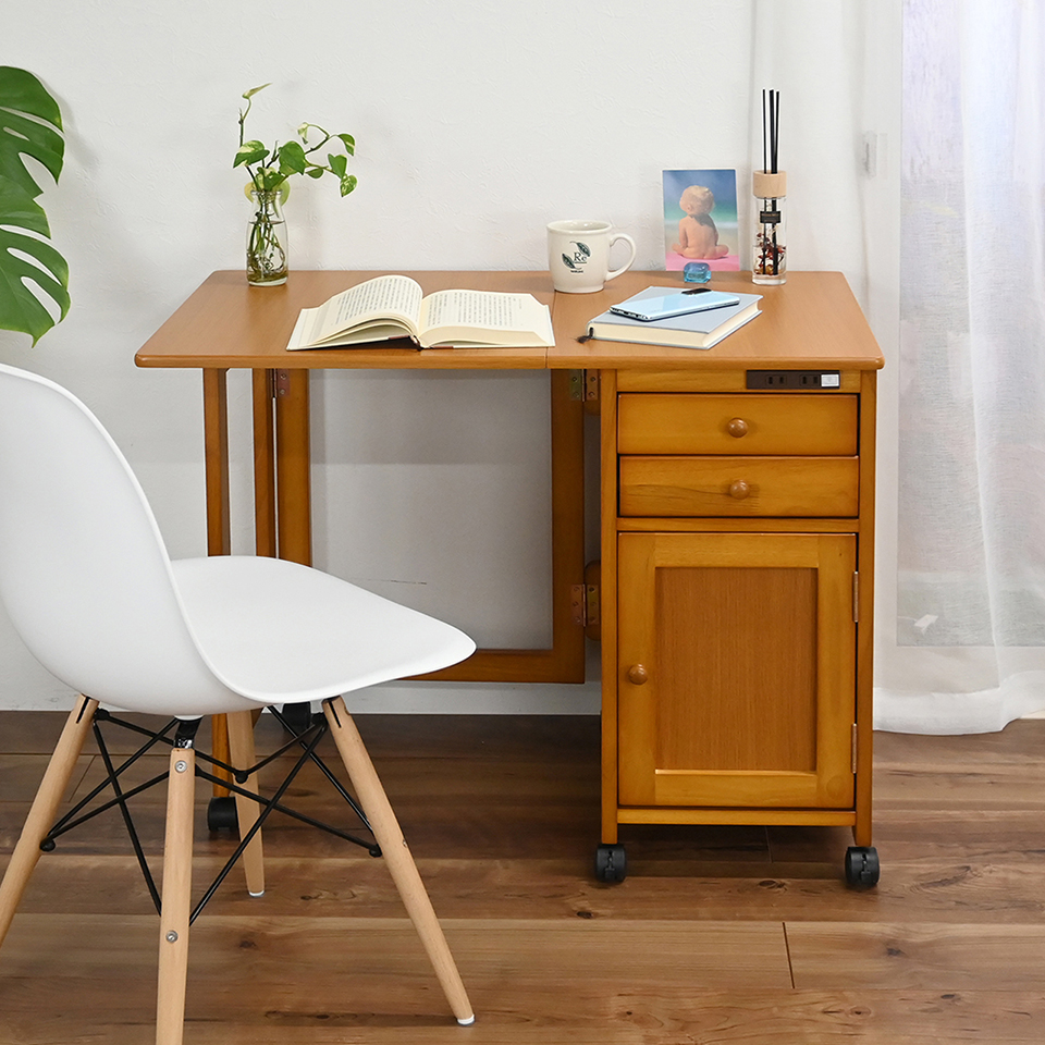 書斎机 デスク 机 バタフライマルチワゴン キャスター付き 2口