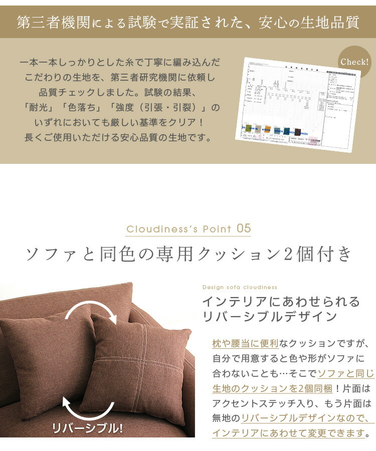 2.5人掛けデザインソファ クッション2個付き シンプルモダンローソファ
