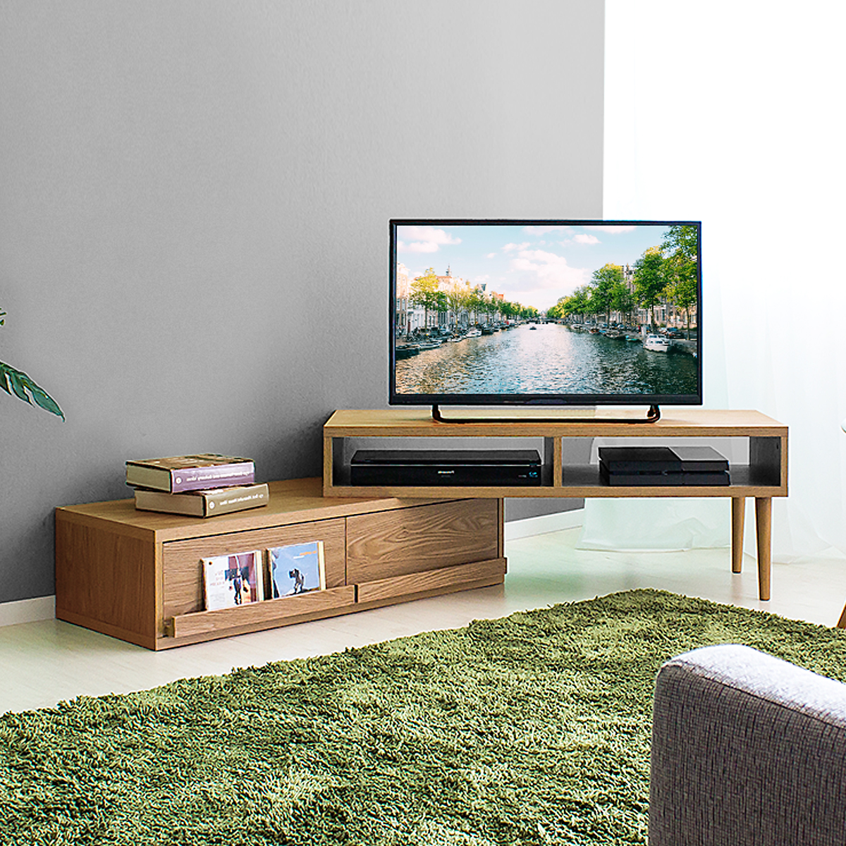 テレビ台 ローボード おしゃれ コーナー 収納 伸縮 完成品 北欧 伸縮テレビ台 ノルディコ TV Stand Low Board Extendable