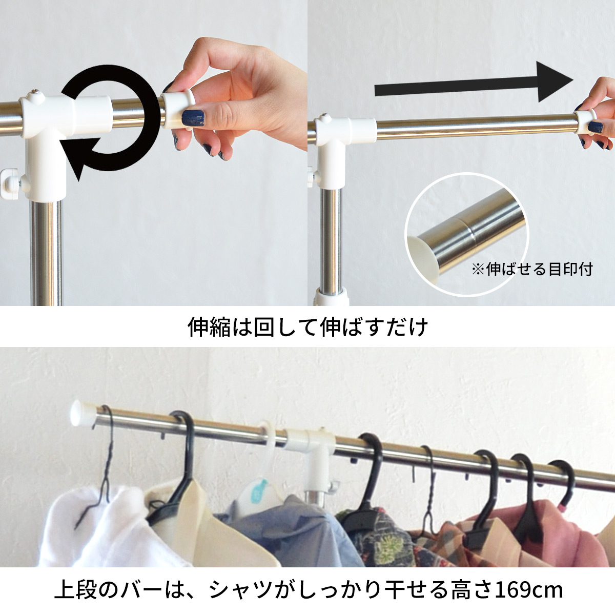 ワンタッチ収納洗濯物干しラック ワイド ONLR-0065 物干し 洗濯 伸縮 ワンタッチ コンパクト ブラック onlr-0065 収納 洗濯物干し 洗濯物 bakugai202602の画像