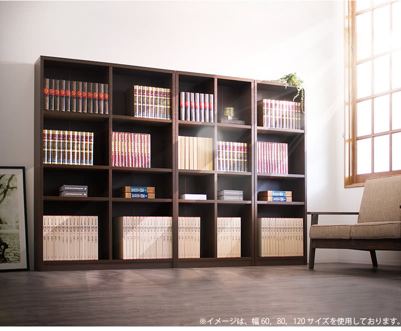 2台セット 国産本棚 書棚 日本製 強い棚板 幅240 幅120 ダークブラウン