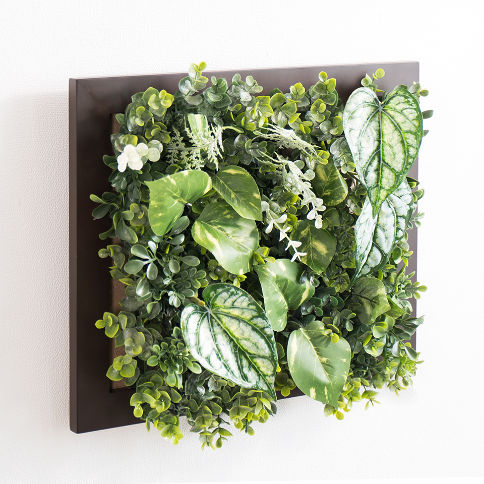 フェイクグリーン 壁掛け 造花 観葉植物 玄関飾り 壁飾り 植物 壁面 35cm ウッドフレーム付き ウォールグリーン 壁面緑化 葉っぱ アーティフィシャルグリーン｜kagudoki｜08