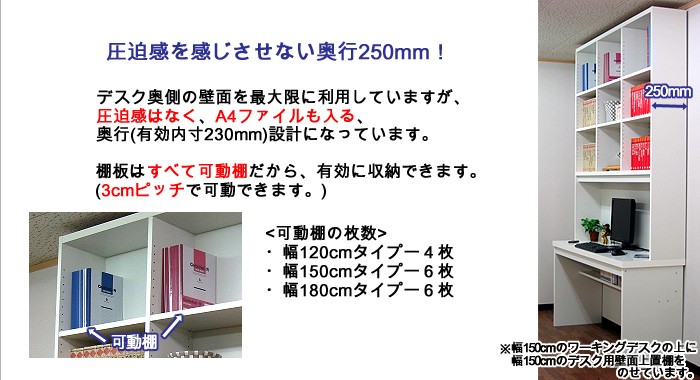 デスク用 上置き棚 上置棚 デスク上 机上 本棚 収納 おしゃれ 天井つっぱり 上棚収納 パソコンデスク用 書斎机用 事務机用 幅120 奥行25  高さ163 木製