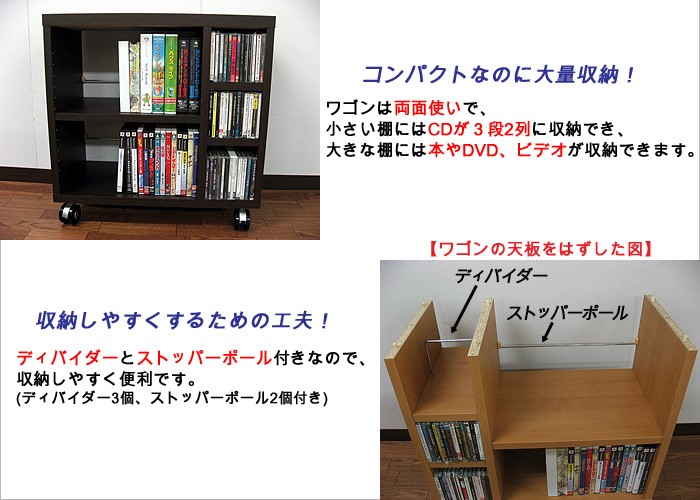 ワゴン キャスター付き 幅59.5cm 奥行29.5 高さ60 木製 サイドワゴン 収納 キャスター付 本棚 ラック おしゃれ プリンター台 (単品)