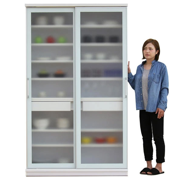 送料込‼️大川家具‼️定価20万 食器棚+上置き ガラスドア 83-000014-00.jpg