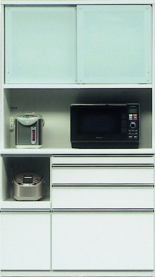 2色対応スライドテーブル付120cm幅国産レンジ食器棚（ダーク