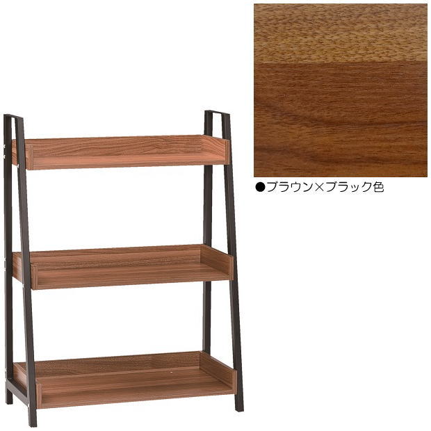 ナチュラルモダンスタイルの幅67cm木製トレー型棚3段スチールラック 