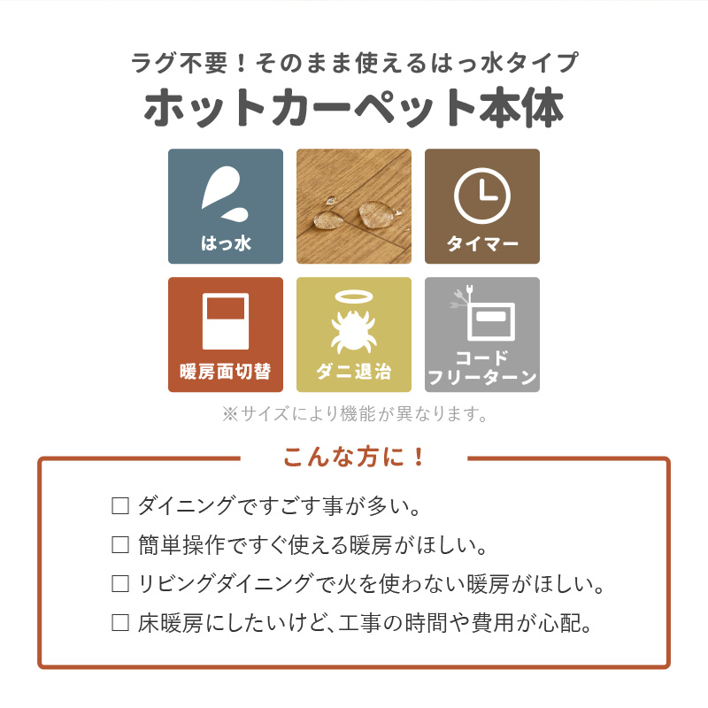 日本製 ホットカーペット ミニ 1.5畳 本体 木目調タイプ はっ水 足元暖房 ホットカーペット本体 1.5畳用 176×128cm_2