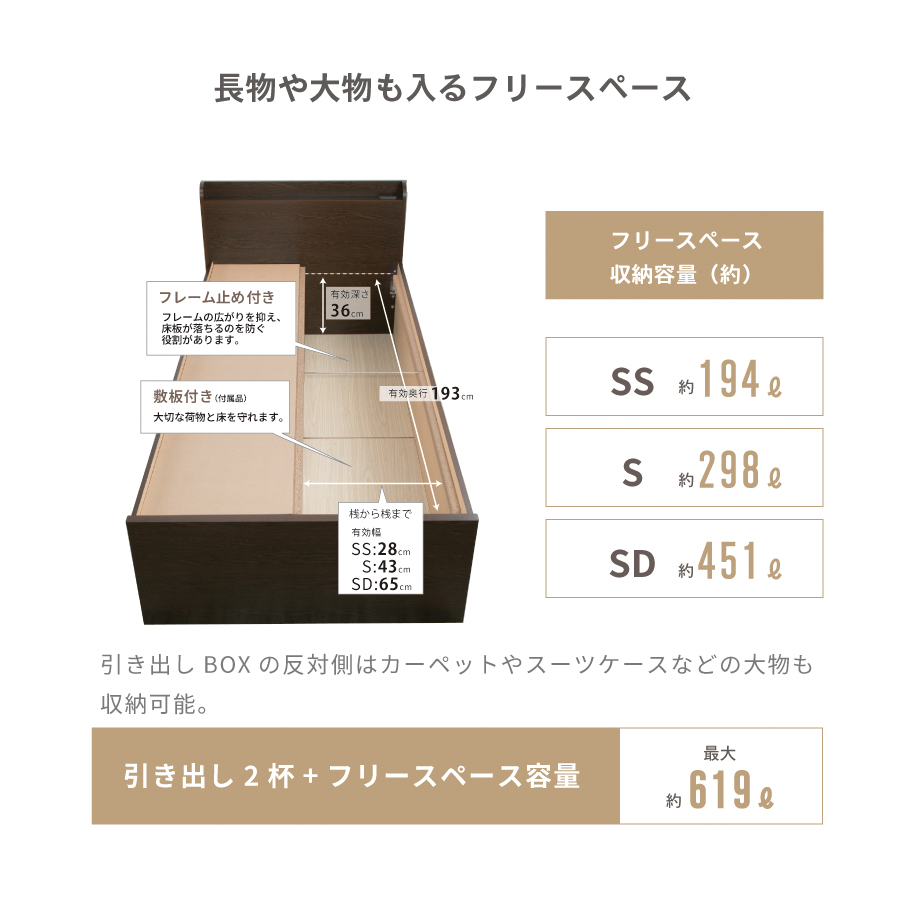 すのこベッド 収納付ベッド シングルベッド ベッドフレーム 日本製 2杯引出 幅98cm コンセント スライドレール ゲイル | ブランド登録なし | 04