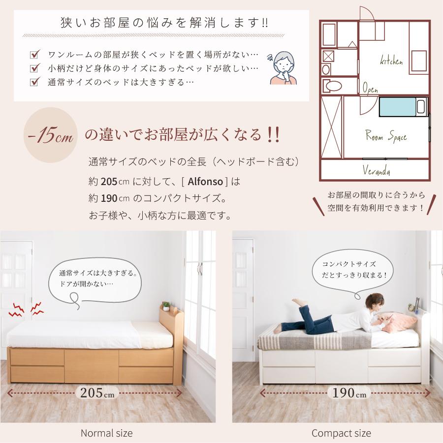 収納ベッド シングル　ショート 日本製　幅98cm 全長190cm　ベッドフレーム アルフォンソ　本体フレームのみ｜kaguranger｜08