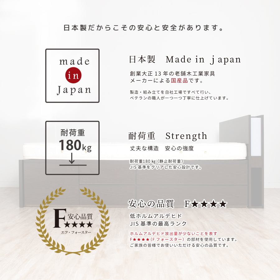 2BOX収納ベッド セミダブル 日本製 コンセント 選べる引出 幅120cm 本体フレームのみ 敷板付 #14 ジオ｜kaguranger｜24